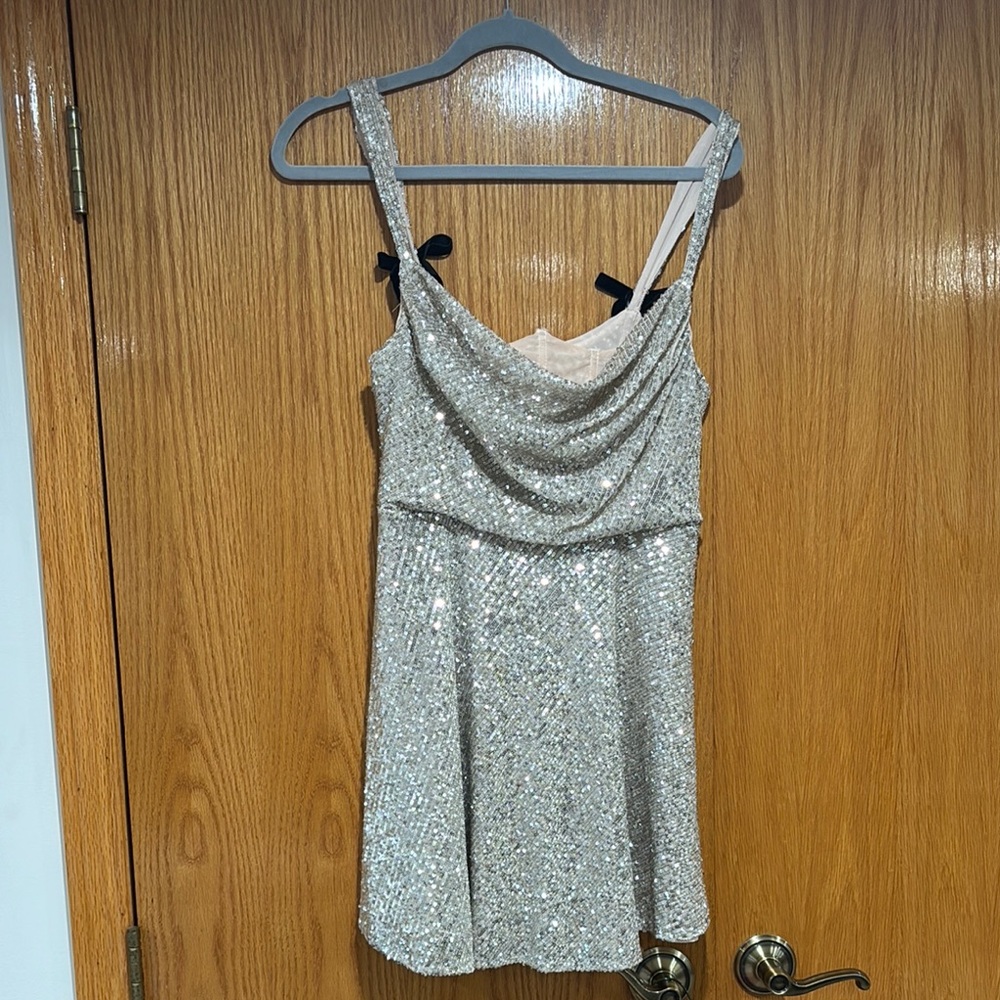 For Love and Lemons Silver Sequin Mini Dress